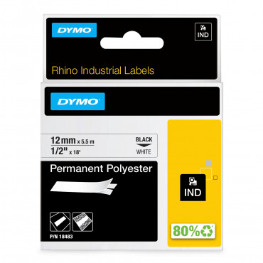 Dymo RP pysyvä polyesteriteippi 12mm valkoinen | Porin Konttorikone Oy