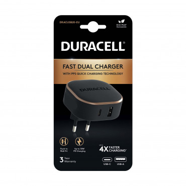 Duracell 1 x USB-C + 1 x USB-A laturi PD 30W musta | Porin Konttorikone Oy
