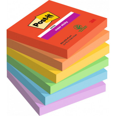 Post-it 654 Super Sticky Playful värilajitelma 76 x 76 mm (6) | Porin Konttorikone Oy