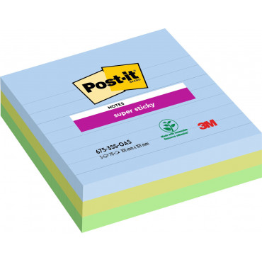 Post-it Super Sticky Oasis värilajitelma viivat 101 x 101 mm (3) | Porin Konttorikone Oy