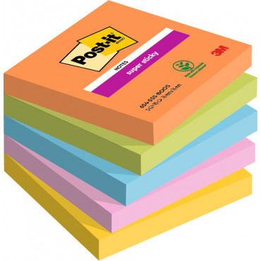 Post-it 654 Super Sticky Boost värilajitelma 76 x 76 mm (5) | Porin Konttorikone Oy