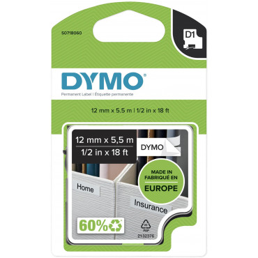 Dymo D1 tarrateippi 12 mm mu/va  pysyvä polyester | Porin Konttorikone Oy