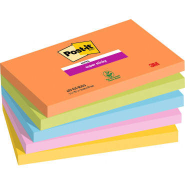 Post-it 655 Super Sticky Boost värilajitelma 76 x 127 mm (5) | Porin Konttorikone Oy