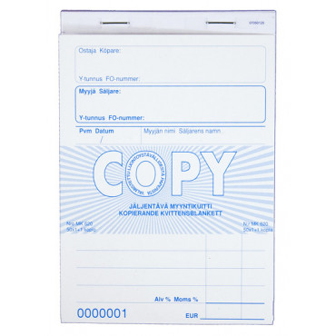 Copy kuittilomake  A6 pysty numeroitu | Porin Konttorikone Oy