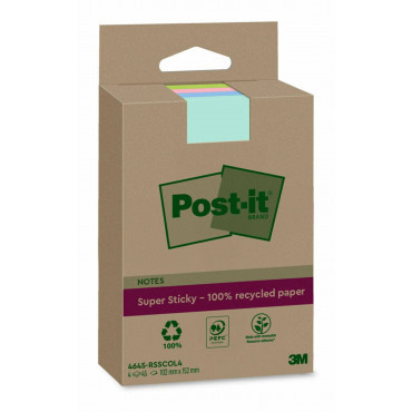 Post-it® Super Sticky ekoviestilappu 102 x 152 mm värilajitelma (4) | Porin Konttorikone Oy