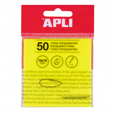 Apli läpinäkyvä viestilappu 75 x 75 mm keltainen | Porin Konttorikone Oy