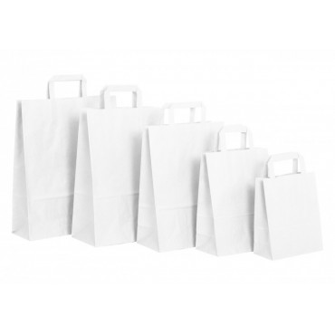 Paperikassi litteällä kahvalla valkoinen 32 + 12 x 41 cm (250) | Porin Konttorikone Oy